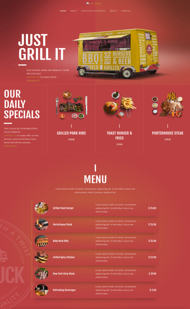 BBQ Food Truck website top half